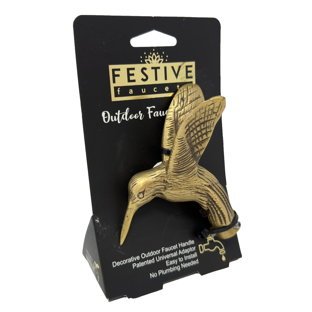 Festive Faucets Brass Outdoor Faucet Handle H517C Hummingbird Spigot Garden Gift